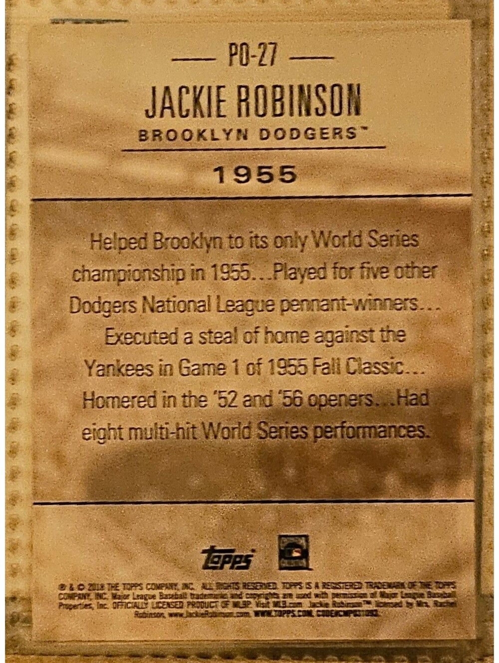 2018 Topps Update Postseason Preeminence #PO27 Jackie Robinson Dodgers - Picture 2 of 2
